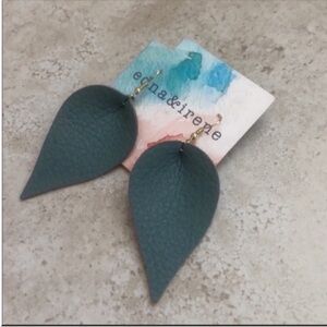 Edna & Irene Teal Leaf Earrings